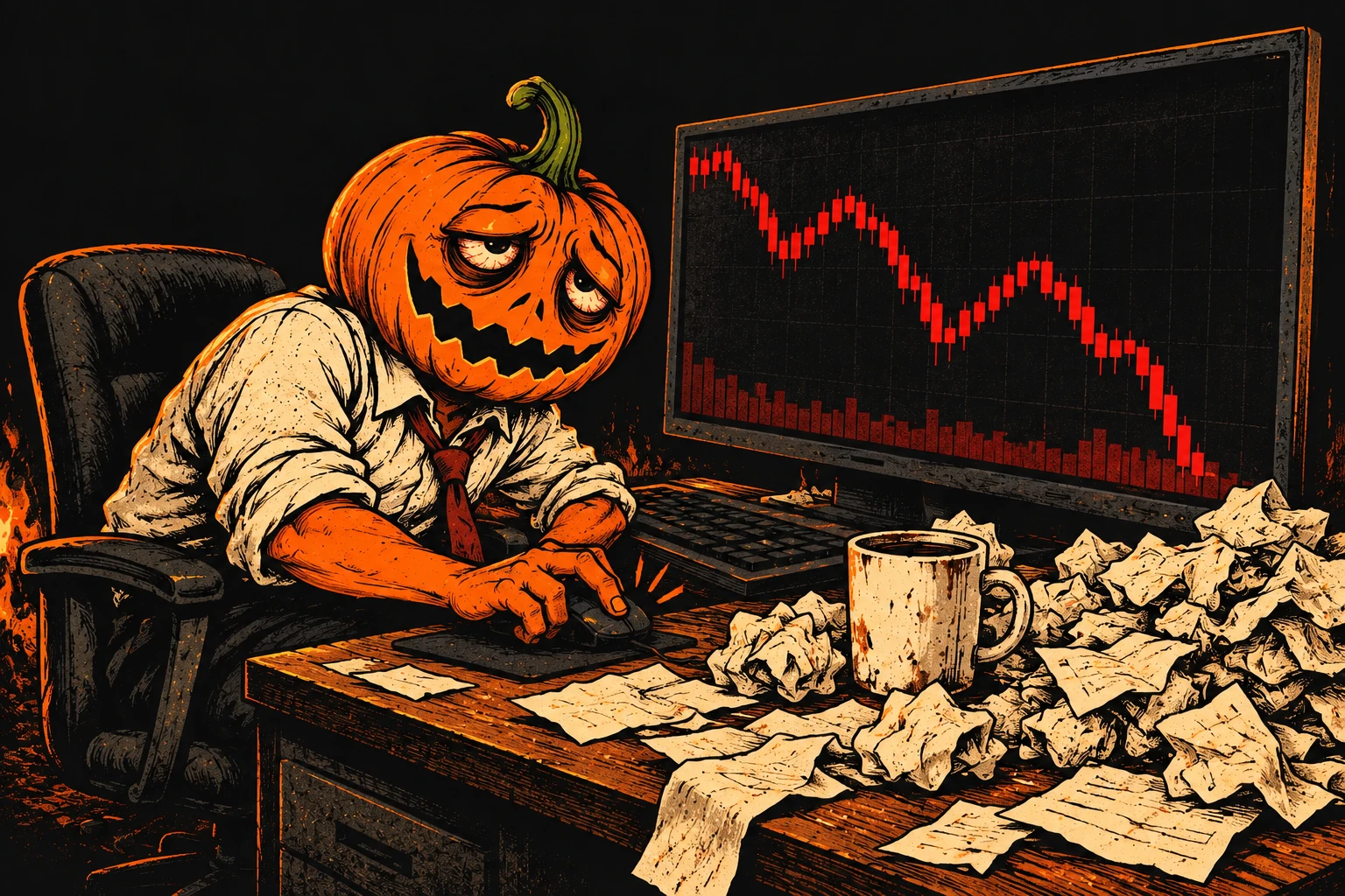 Pumpkin buying again while a red chart falls through successive dips